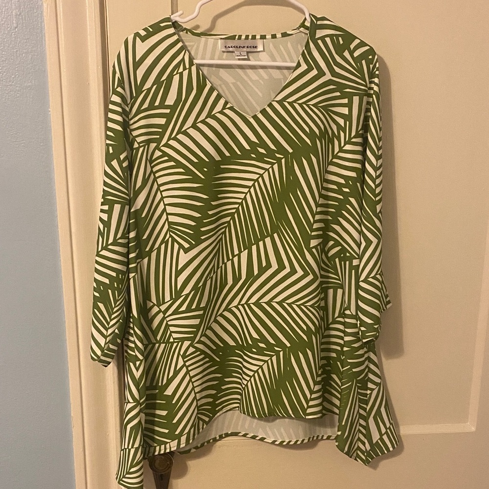 Caroline Rose Green Palm-Print V-Neck Tunic
